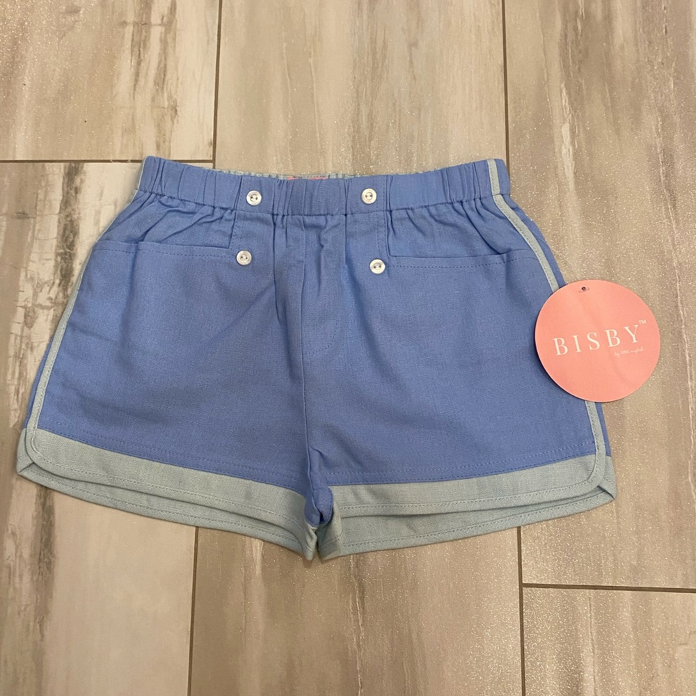 NWT Bisby Little English Periwinkle Blue Linen Nautical Sailor Shorts girls 12